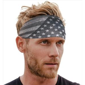 imageTough Headwear Sport Headbands for Men  Workout Headbands for Women  Running Headband Tennis Athletic SweatbandUS Flag Gray