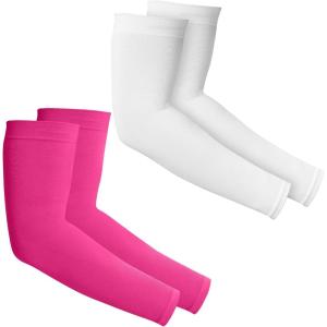 imageTough Outdoors Sun Protection Sleeves  UV Arm Sleeves for Men and Women  Golf Cooling Arm Sleeves  Baseball Sun SleevesWhite  Pink