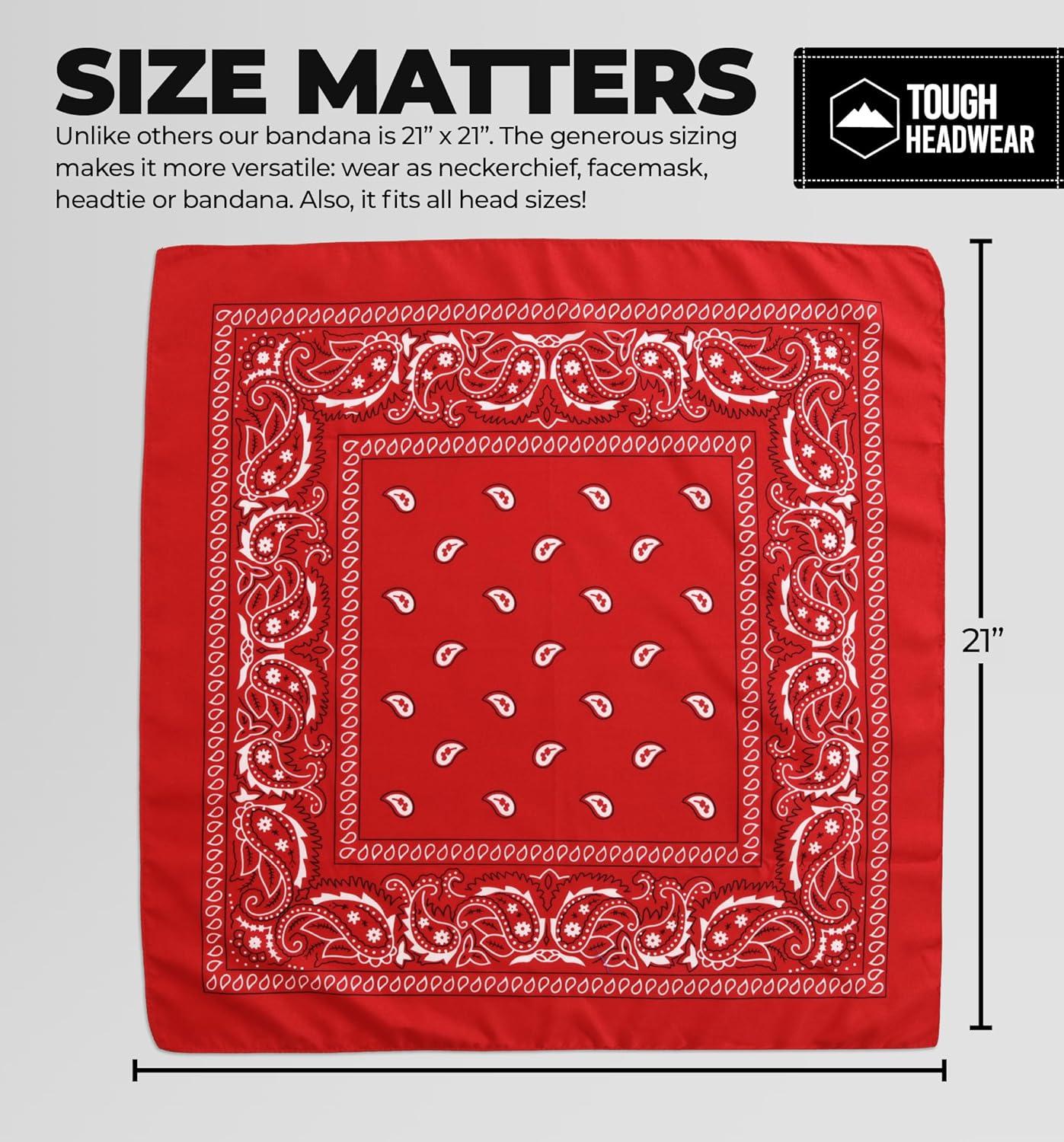 imageTough Headwear Large Bandana Headband  Handkerchief Bandanas for Men ampamp Women  Paisley Bandana Pack  Cowboy ScarfAssorted Colors