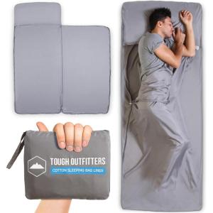 imageSleeping Bag Liner  Adult Sleep Sack ampamp Travel Sheets for Hotel  Travel Sleep Sack Camping Sleeping Bag Liners for Cold Weather100 Cotton  Gray with Zipper