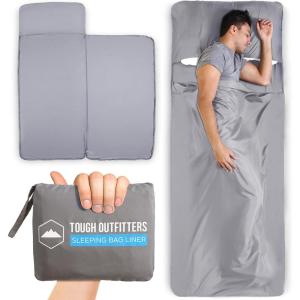 imageSleeping Bag Liner  Adult Sleep Sack ampamp Travel Sheets for Hotel  Travel Sleep Sack Camping Sleeping Bag Liners for Cold WeatherGray  No Zipper