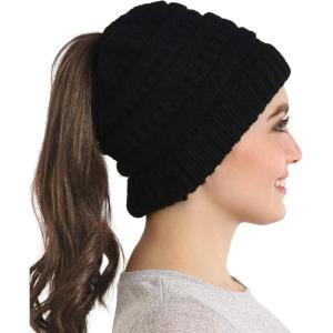 imageTough Headwear Ponytail Beanie Hat for Women  Winter Knit Hats with Hole for Messy Buns ampamp Ponytails