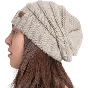 imageTough Headwear Slouchy Beanie Winter Hat for Women  Slouch Oversized Cable Knit Hats  Cold Weather Warm Chunky Knitted Cap