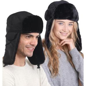imageTough Headwear Winter Trapper Hat for Men ampamp Women  Winter Hat with Ear Flaps Ushanka Hat Mens Bomber Hats Russian HatClassic Black
