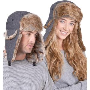 imageTough Headwear Winter Trapper Hat for Men ampamp Women  Winter Hat with Ear Flaps Ushanka Hat Mens Bomber Hats Russian HatHerringbone