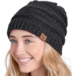 imageTough Headwear Womens Winter Hat  Warm Chunky Cable Knit Beanies  Winter Beanie Hats for Women Cold Weather  Beanies WomenBlack Gray