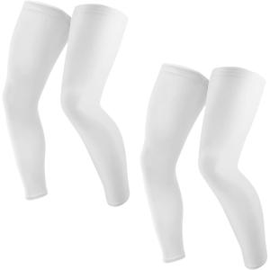 imageTough Outdoors Compression Leg Sleeves  Full Leg Compression Sleeve for Men ampamp Women UV Leg Sleeves  Cycling Leg Warmers2 Pairs  White