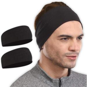 imageWorkout Headband for Women ampamp Men  Wide Moisture Wicking ampamp NonSlip Exercise Hairband or Sports Sweatband  Keep Your Hair in Place  Performance Stretch ampamp Ideal for Running ampamp Yoga Black  2 Pack
