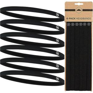imageTough Headwear Thin Elastic Headbands for Men  Sports Hair Head Band for Women ampamp Men  Non Slip Mens Workout Headband  Running or Soccer Headband  6PackBlack  6